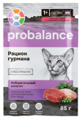 Probalance Рацион гурмана влажный корм для привередливых кошек с телятиной и ягненком в желе, 85 г   