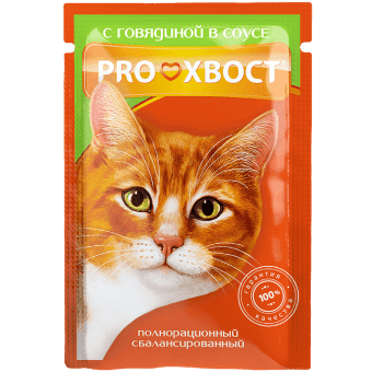 Консервированный корм для кошек Proхвост с говядиной в соусе, 85г